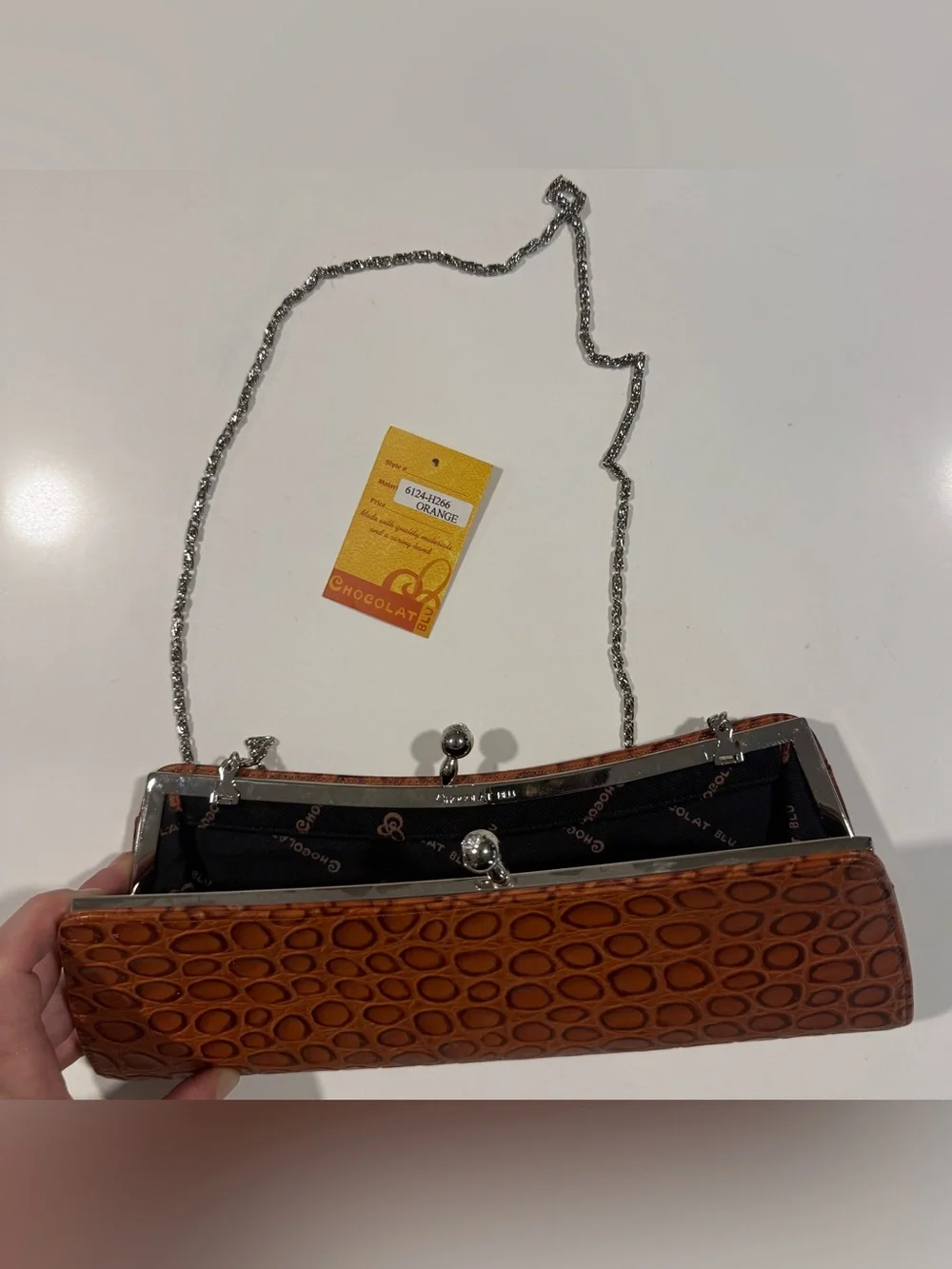 Chocolat Blu Brown Croc-Embossed Kiss-Lock Clutch